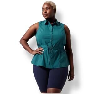 Athleta Levitate Poplin Sleeveless Waist tie Tank Top Teal Green Women's Plus 2X